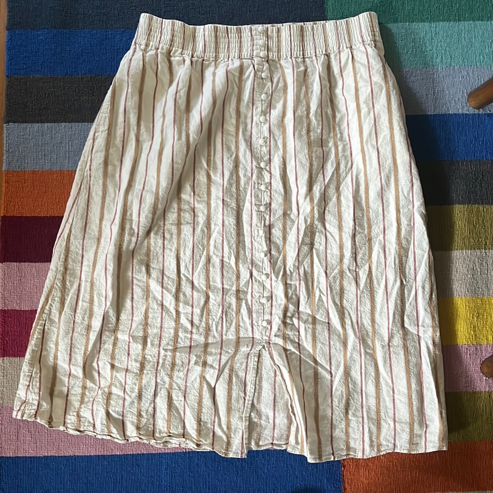 Madewell linen-cotton smocked waist button front midi skirt